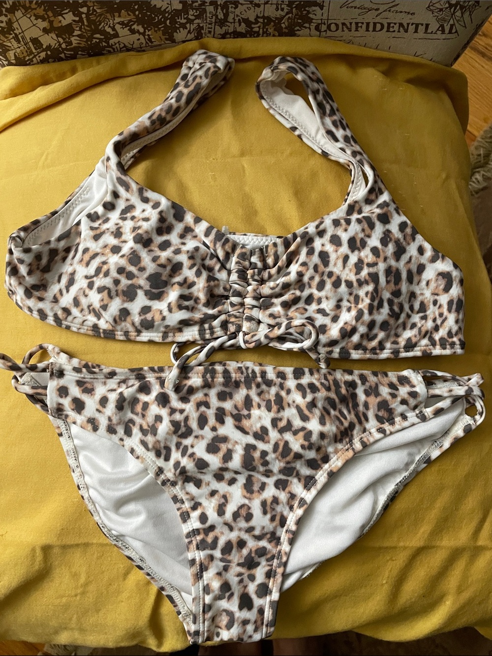 Leopard Print Two-Piece Bikini Set - Cream & Brown